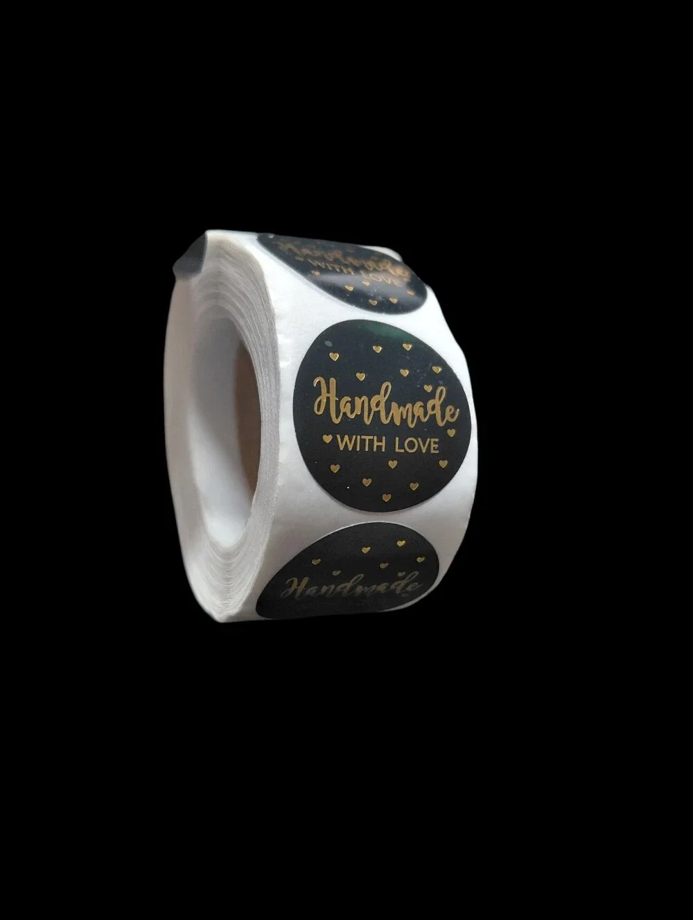 500ct. Handmade With Love Gold Script Round Stickers - Black Bonus 3 Polymailers